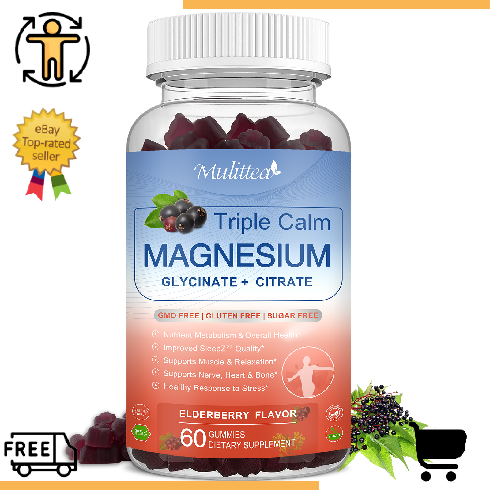 Magnesium Glycinate Gummies Triple Calm Bone Mood Muscle Health Supplement
