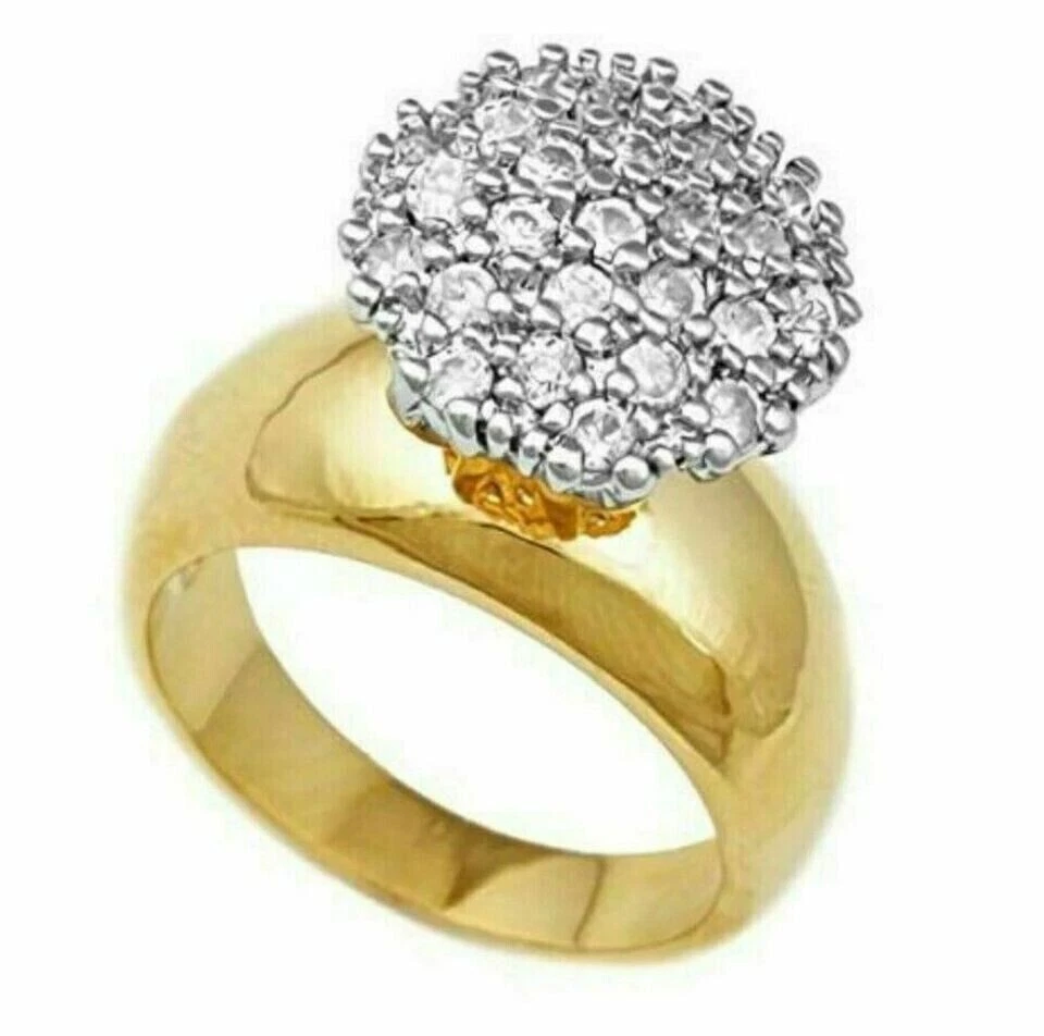 10k Two Tone Gold Round Lab Grown Diamond Cluster Cocktail Ring For Engagement - Image 2 of 4