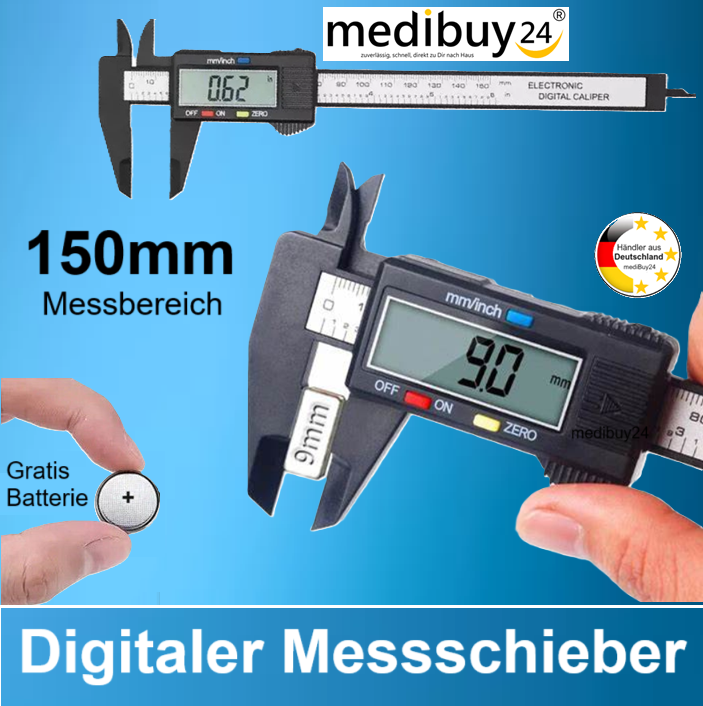 Digitaler Messschieber 150 Mm Kynup Digital-Messschieber 150 Mm – Edelstahl, LCD, 0,01 Mm Auflösung, Mit 3 Batterien, Voll Abschaltbar
