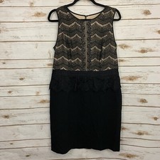 Loft Beige Black Lace Peplum Sleeveless Sheath Career Dress Size 12
