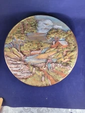 Vintage BYRON MOLDS 13" SUMMER 3D Wall Plaque 4 Seasons 1972 Barn Bridge Boy