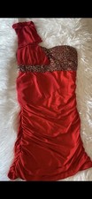 Red BODYCON Mini Dress With Gold Sequins Small Pre Owned