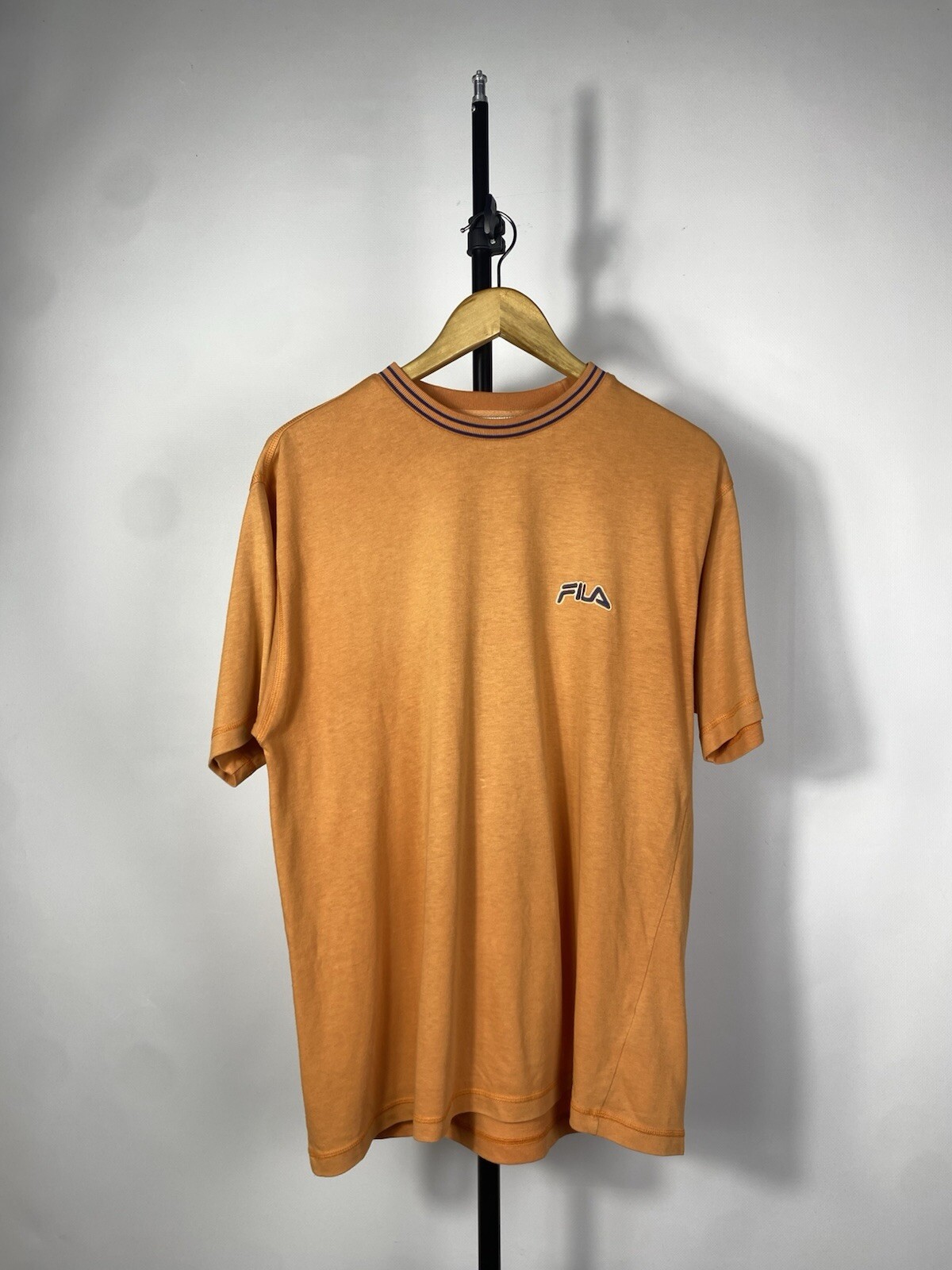 T shirt uomo vintage anni 90 Fila bianca arancione piccola sbiadita Y2K taglia M