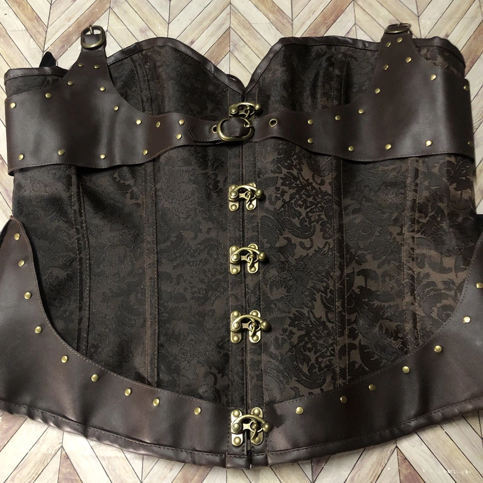 Designer Floral Corset Vest Tie Back Lace Hook Buttons. Women’s Size Large - Image 3 of 4