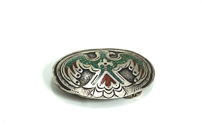 Native American Silver Crushed Turquoise Coral Inlay  display picture 2