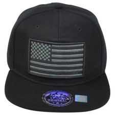United States USA Flag Patch Black Adjustable American Flat Bill Adults Hat Cap