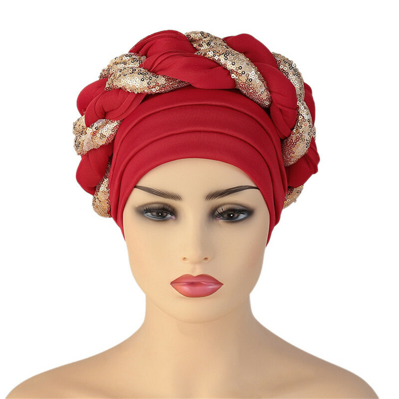 African Women Hijab Chemo Cap Muslim Aso Oke Auto Gele Headtie