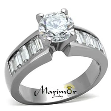 2.97 Ct Round Cut & Baguettes CZ Stainless Steel Engagement Ring Women's Sz 5-10