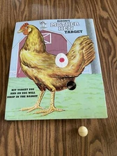 Vintage ELDON'S mother hen target toy game board Tin Litho 17x14” 1 Ball (egg)