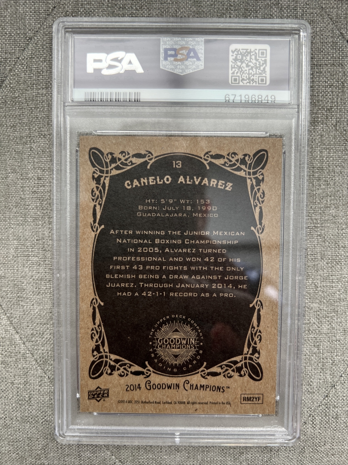 CANELO ALVAREZ  SIGNED 2014 UD GOODWIN ROOKIE CARD  #13  PSA/DNA Authentic Auto view 2