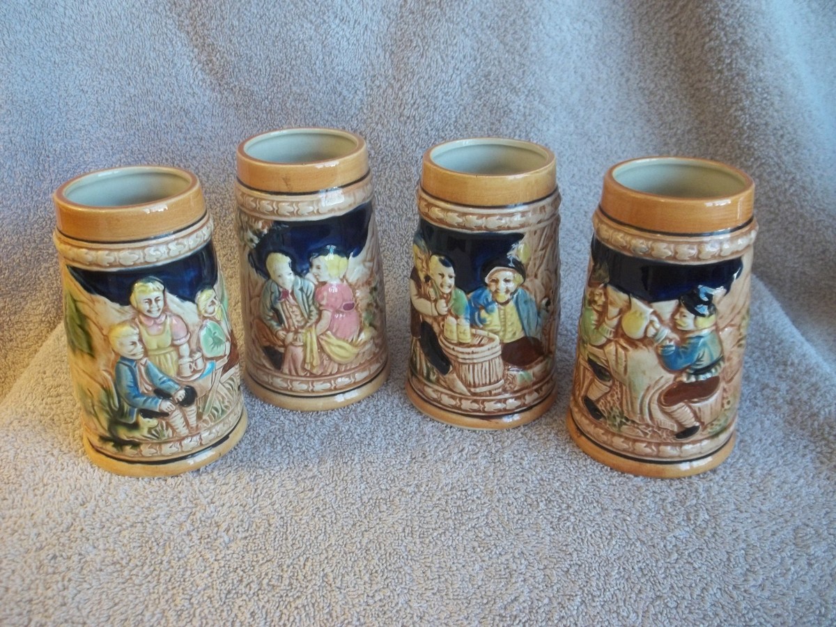 Set of 4 Vintage Mug Ceramic German Style Beer Stein Made in Japan
