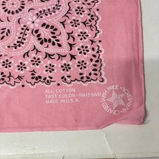 Vintage All Cotton RN13960 Pink Bandana Floral Made In USA Handkerchief Fast