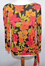 VTG Ronnie Nicole By Ouida Floral Red Orange Black Top USA Made Women's L