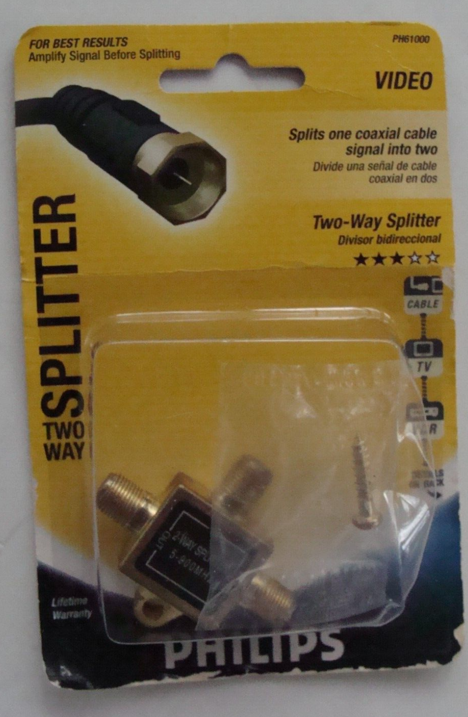 NEW SEALED 2-WAY COAXIAL CABLE SPLITTER FOR HDTV ANTENNA CATV SIGNAL
