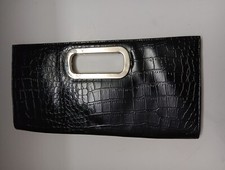 Black Clutch/Crocodile Print/Silver Hardware/Genuine Faux Leather. 13x 1, 6.5 "