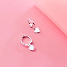 925 Sterling Silver Plain Tiny Heart Small Huggie Hoop Earrings A1001-Heart
