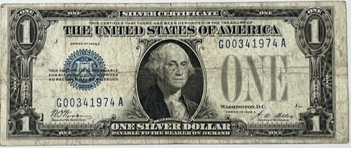 $1 Silver Certificate Banknote, 1928 A Funny Back, VF, FSN + Gift AA12