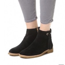 Kate Spade Bellamy Black Suede Tassel Tie Ankle Boots 6.5 Crepe Sole Booties