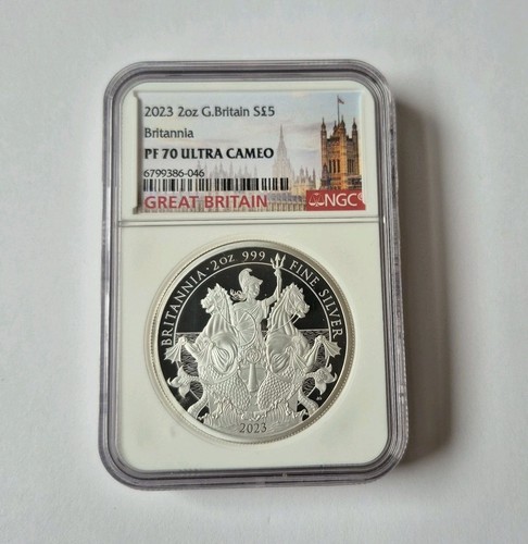 2023 Great Britain 5 Pound Britannia 2 oz .999 Fine Silver Coin NGC PROOF 70 UC