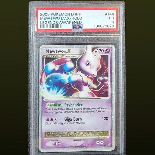2008 POKEMON DIAMOND & PEARL LEGENDS AWAKENED #144/146 MEWTWO LV.X HOLO PSA 1