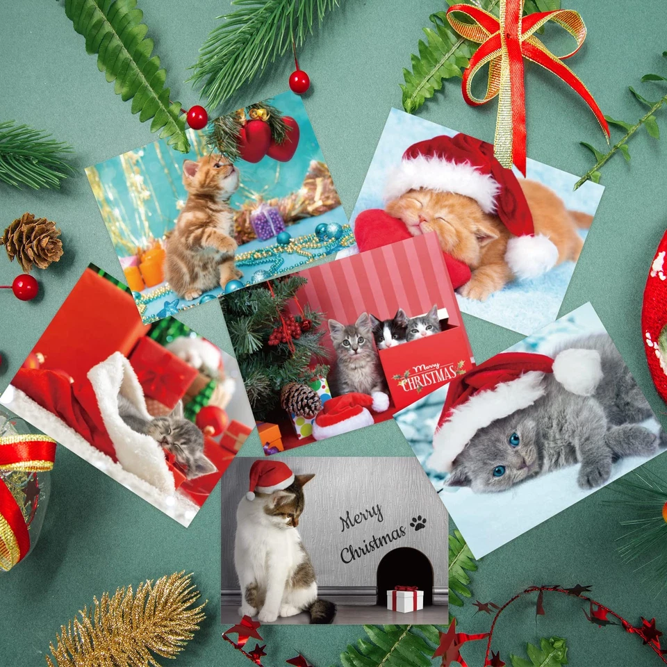Surtido de tarjetas de Navidad de gatito tarjeta de felicitación navideña con sobres 24 piezas Foto 4 de 4