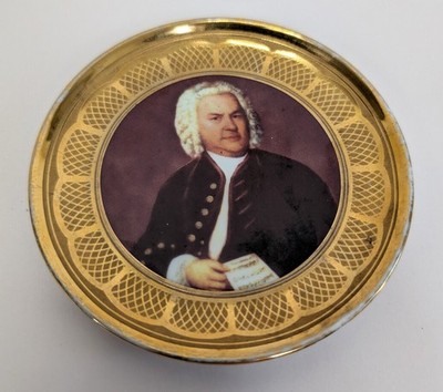 Vintage Kristal Lorenz Leipzig Miniatur Porzellan Teller J S Bach 22 Karat Gold 4 Zoll