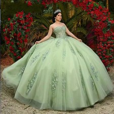 HOT Bomaris Glittering green Ball Gown Quinceanera Dresses Sweetheart Applique