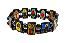 Religious Saints and Angels Bracelet Magnetic Hematite Metal W/ images and Beads