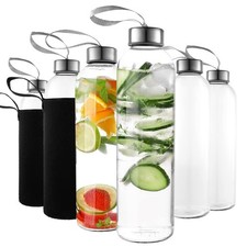 Kitchen Lux 18oz Glass Water Bottles &ndash; Pack of 12 Nylon Protective Sleeves