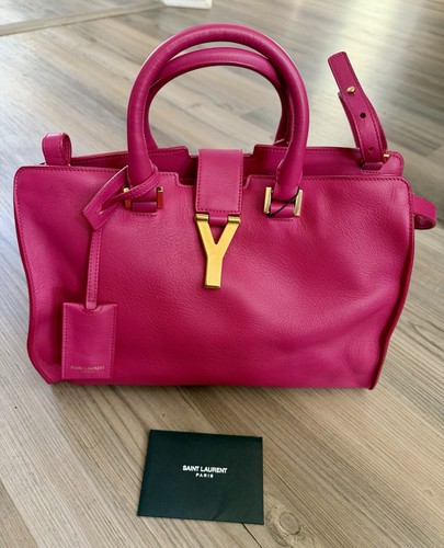 Authentic Yves Saint Laurent Y Cabas Hot Pink Calfskin Handbag/Crossbody Purse