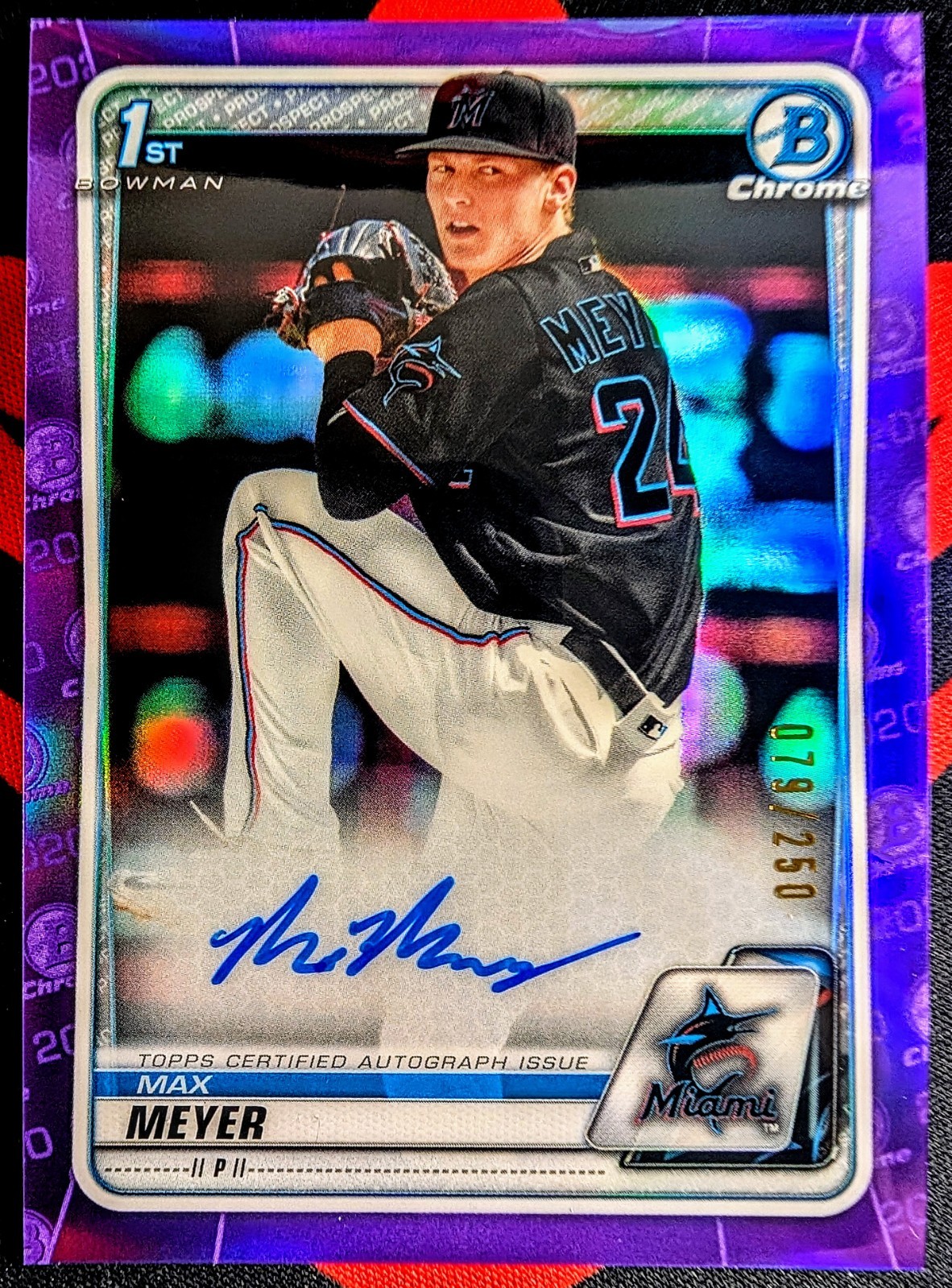 2020 Bowman Chrome Max Meyer 1st Bowman Purple Refractor Auto /250