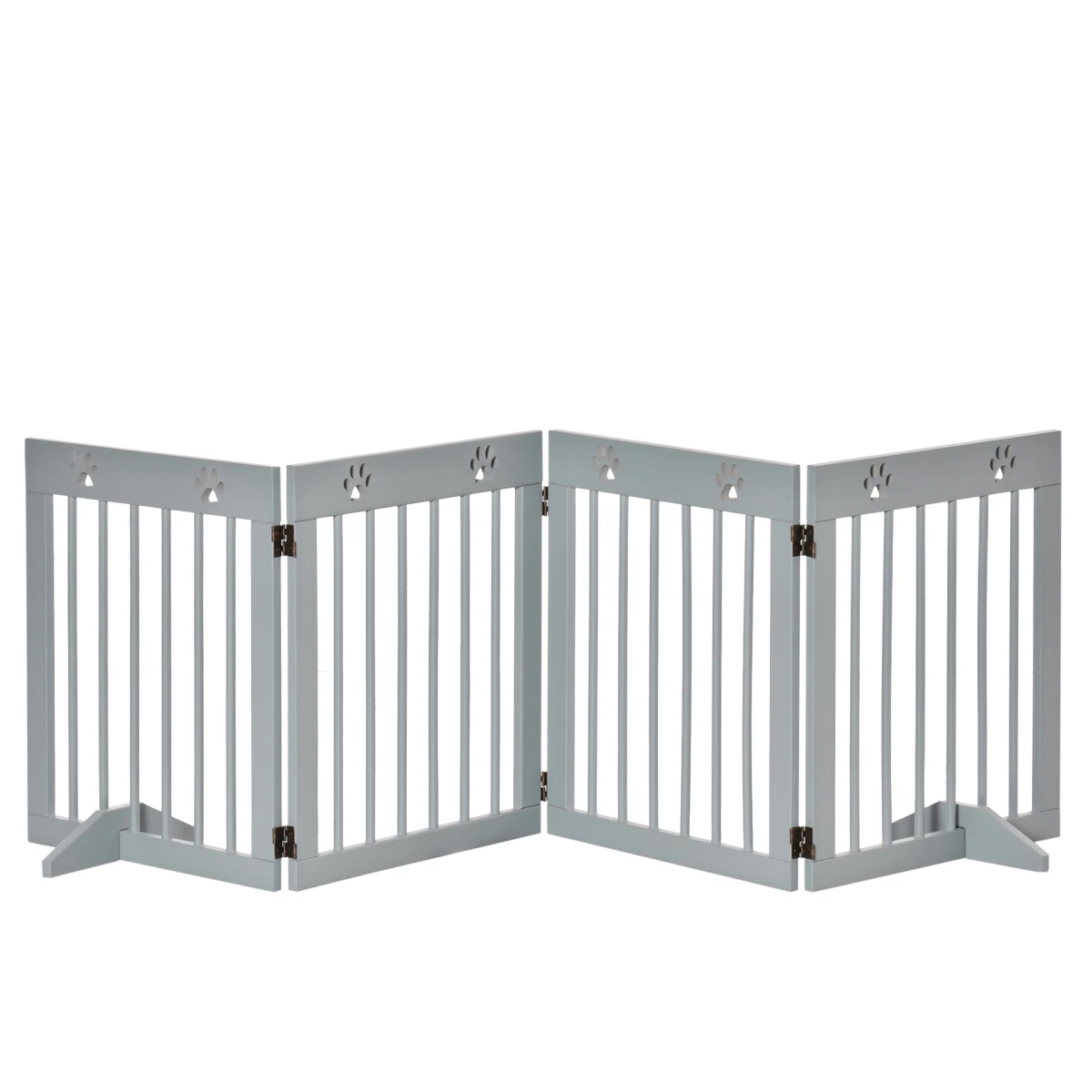 Freestanding Pet Gate 4-Panel Folding Wooden Dog Barrier Grey 204x30x61 PineMDF