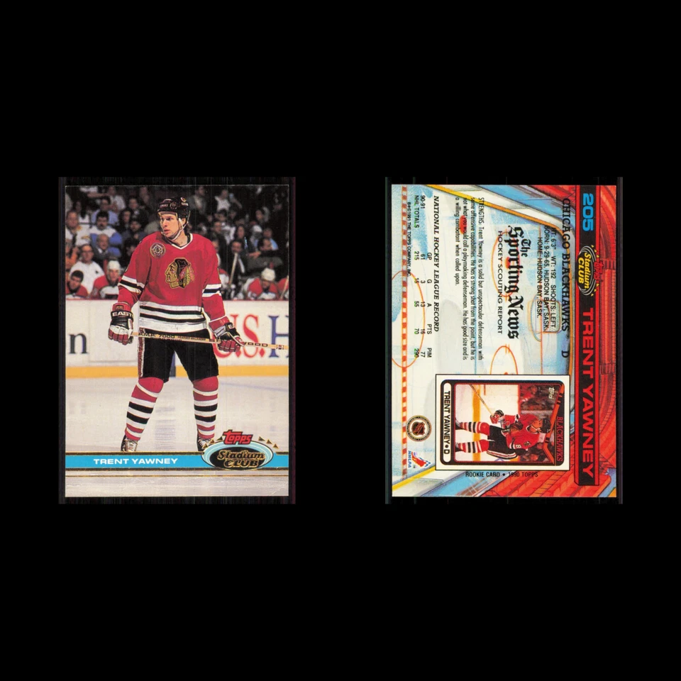 Trent Yawney #205 1991 Topps Stadium Club Chicago Blackhawks Hockey Card NHL NM - Image 3 of 3