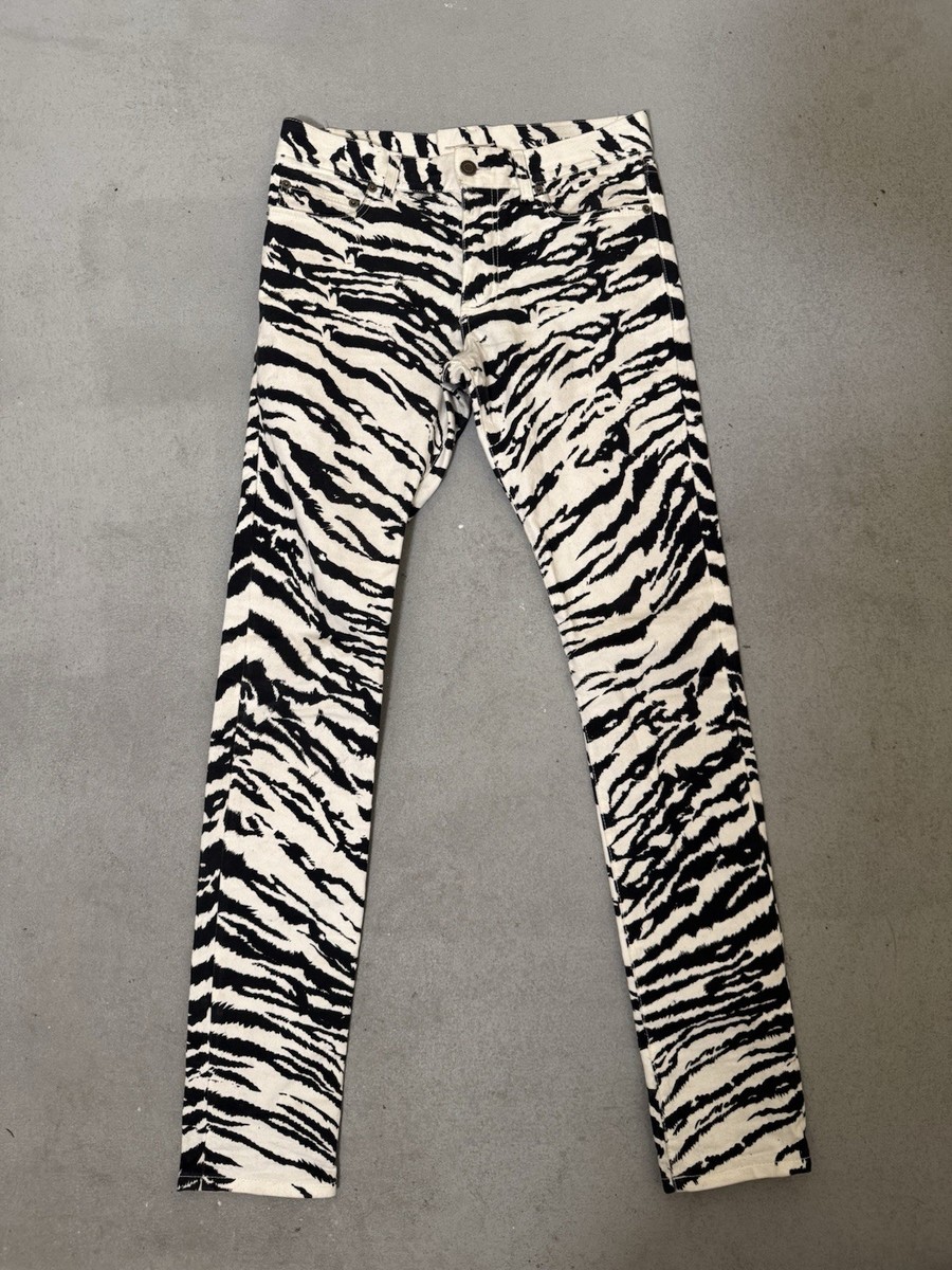 パンツ YSL zebra print ss14 hedi slimane jeans Saint Laurent Paris SS14 Zebra (tiger) Print Skinny Slim Denim