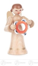 Engel mit Schellenring, langer Rock, natur H=6 cm NEU Weihnachtsfigur Holzfigur