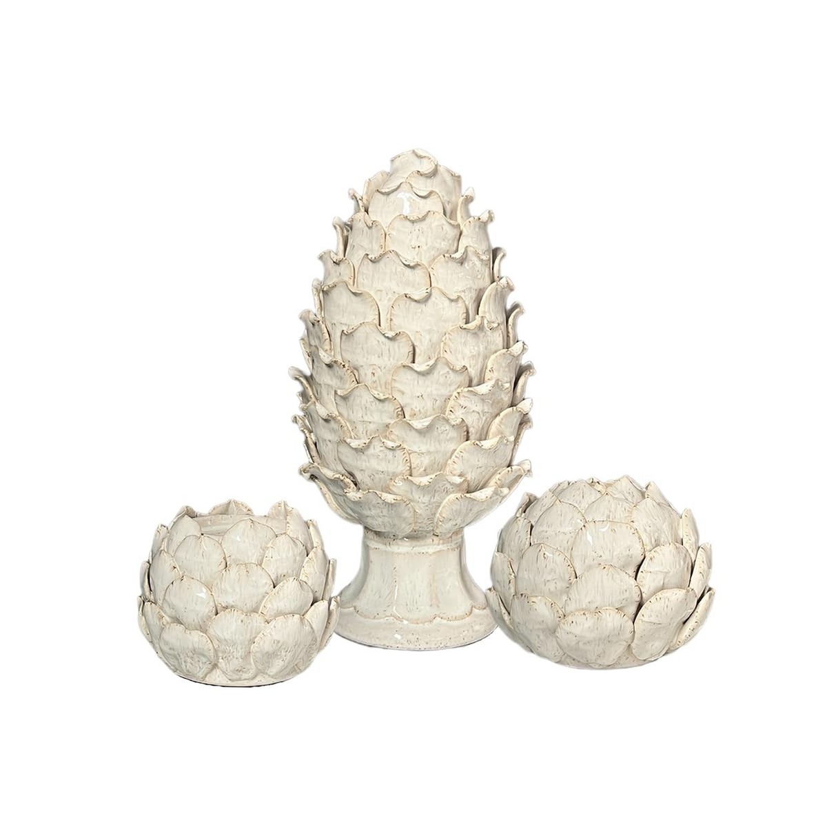 White Ceramic Artichoke Decorative Set, 3-Piece, Statue Ornament
