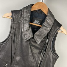Blanc Noir Leather Moto Vest Womens M Black M...