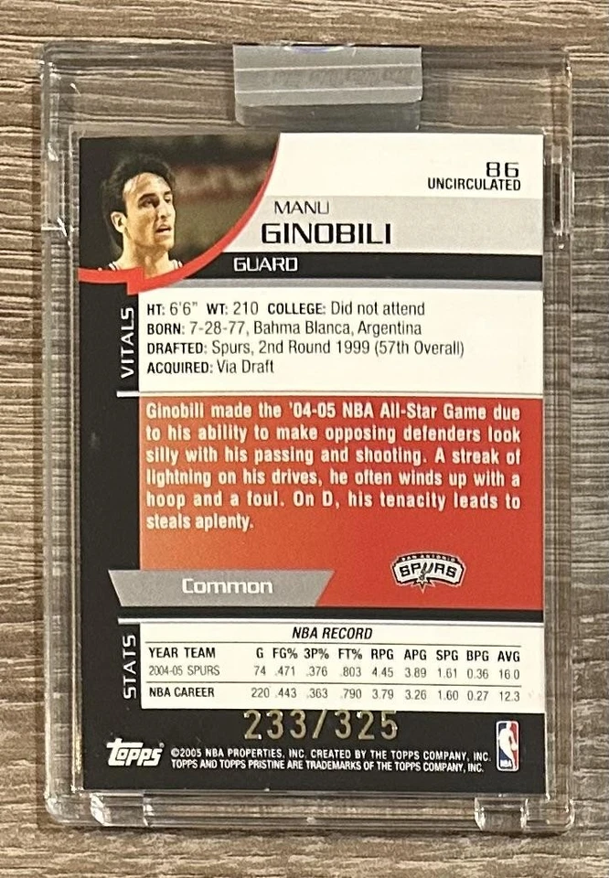 2005-06 Topps Pristine #86 Manu Ginobili Uncirculated #/325 - Image 2 of 2