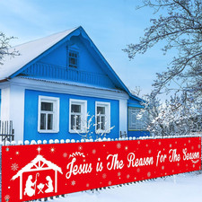Jesus Is the Reason for the Season Banner Christmas Outdoor Decorations 9.8 X 1.