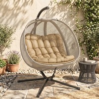 Double Hanging Egg Chair Folding Swing Hammock w/ Cushion, Indoor Outdoor Brown
