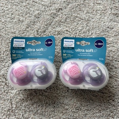 2*Philips AVENT Ultra Soft Pacifier 6-18m Sterilizer Carrying Case Pack of 2