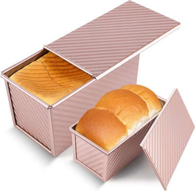 **2 Pack Pullman Loaf Pans with Lids Nonstick Carbon Steel Bread Baking**