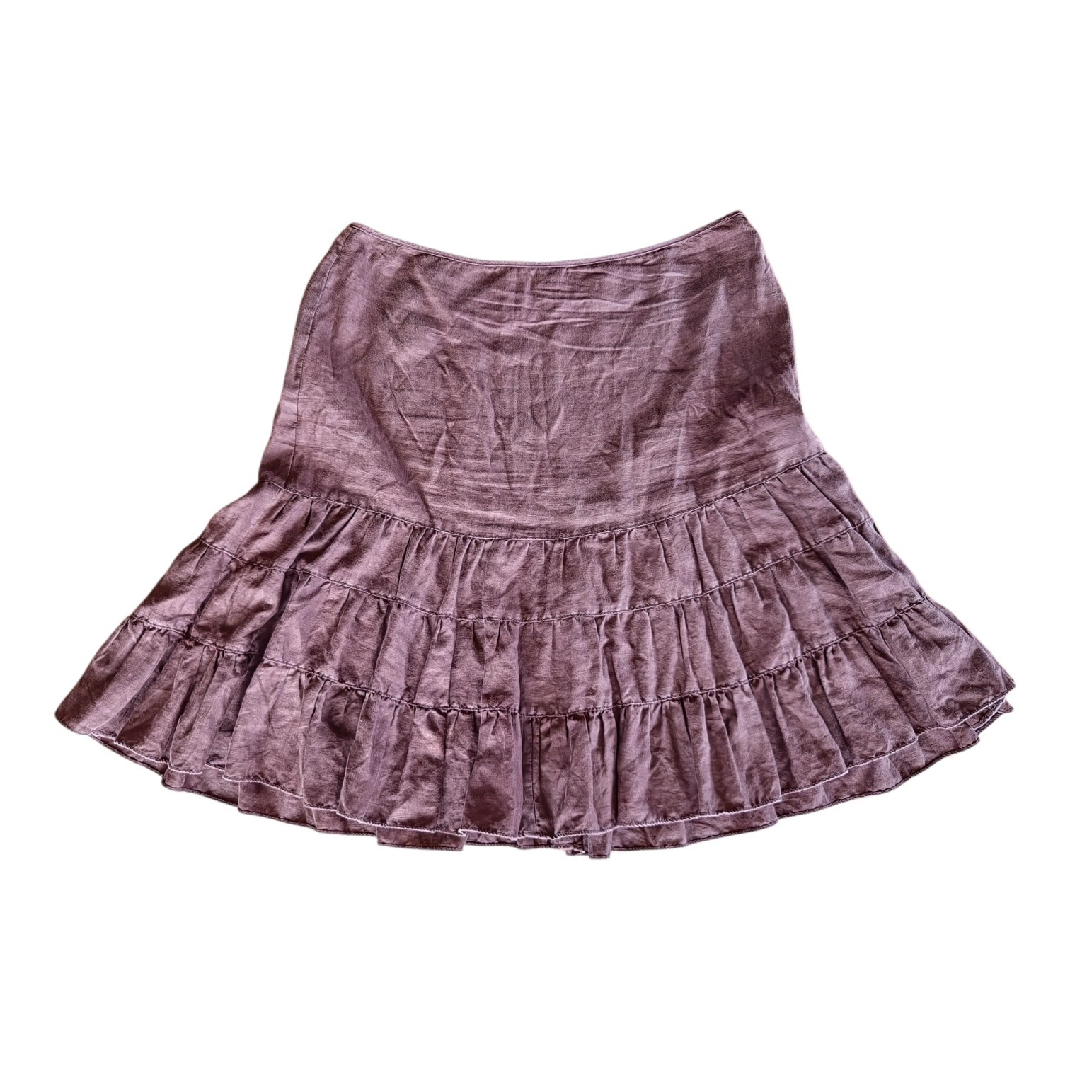 Vintage Y2K 100% Linen Tiered Brown Skirt  Prairie Bohemian Actual 12 Festival