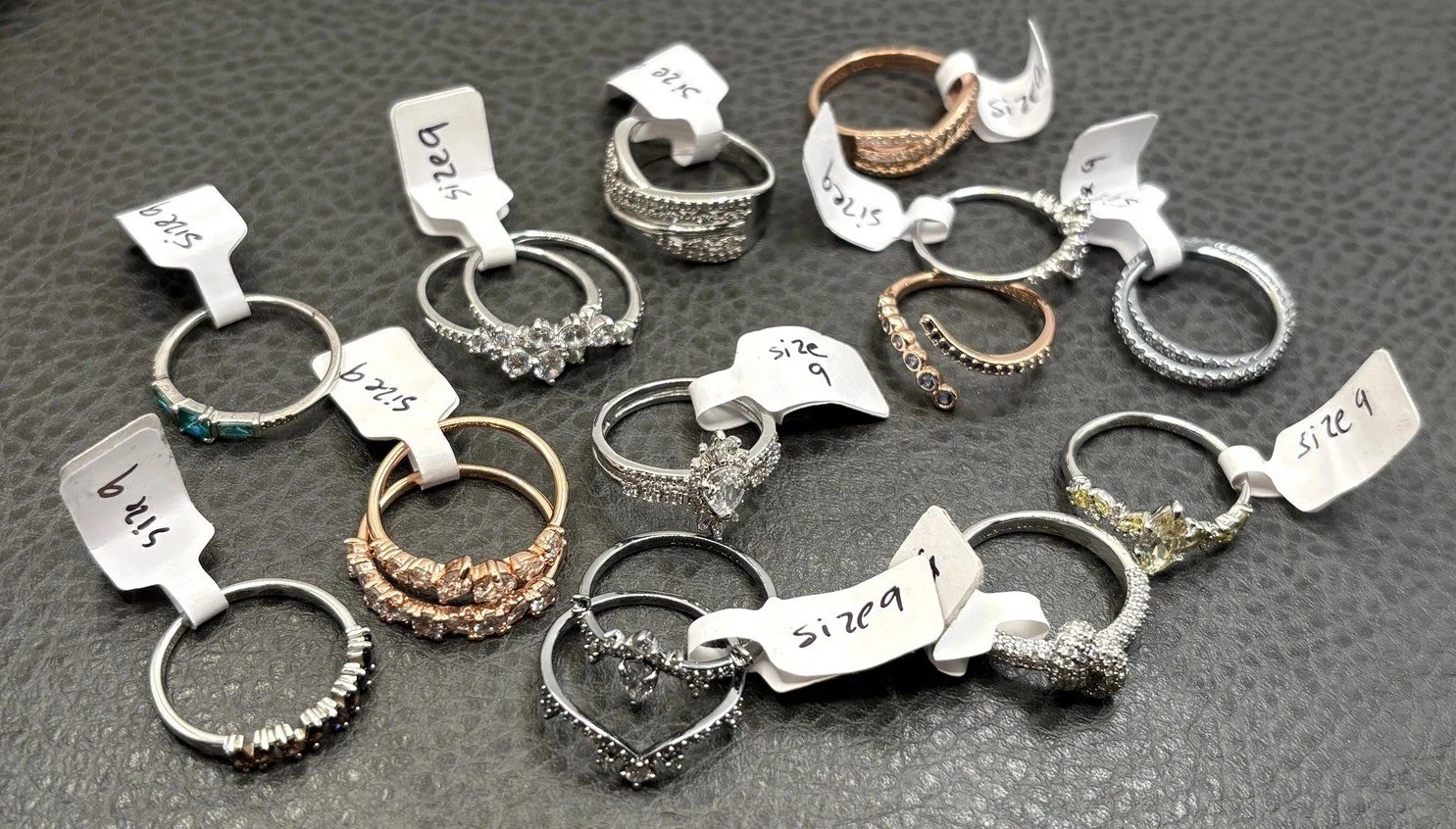 Lot Of Bomb Party Rings Cocktail Statement Crystal Silver / Rose / Gold Tone - product detail image 6