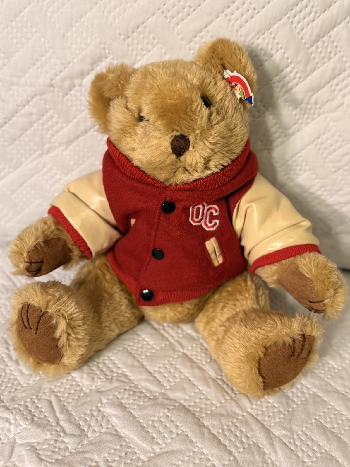 Vintage Hometown Products Varsity Teddy Bear Plush 12” Red Letterman Jacket “OC”