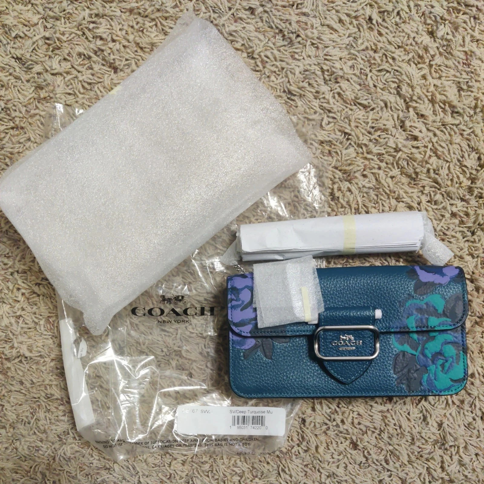 Borsa a tracolla Coach Morgan borsa jumbo in pelle floreale turchese intenso multi CE667