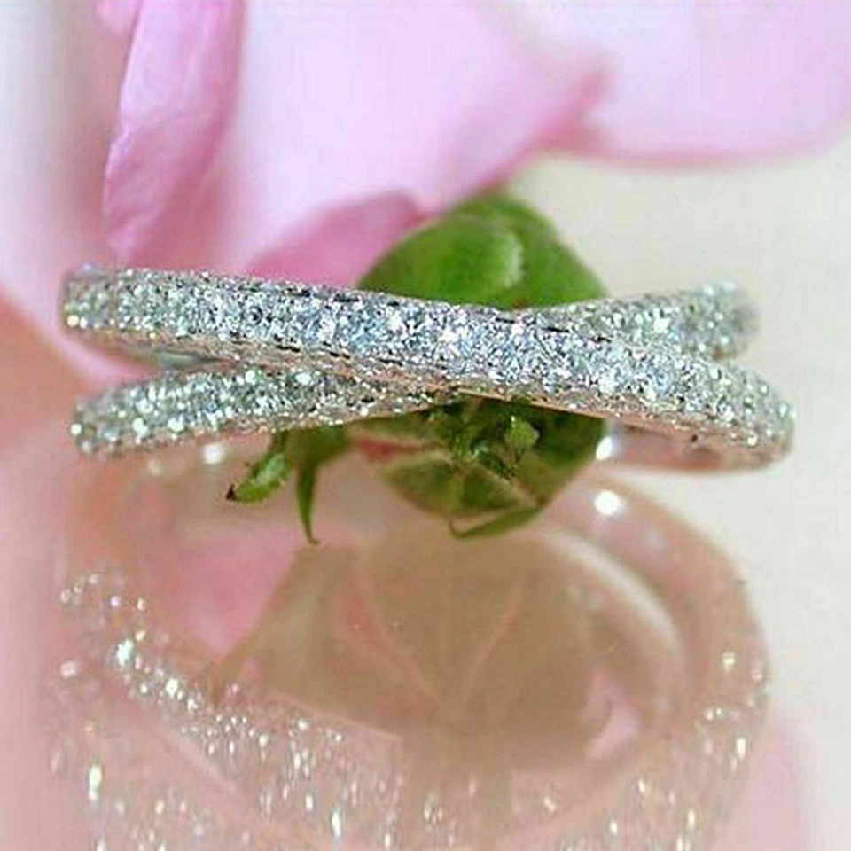 3.32ct Round Cut Lab-Created Diamond Crossover Wedding Band Ring 14k White Gold - Image 4 of 4