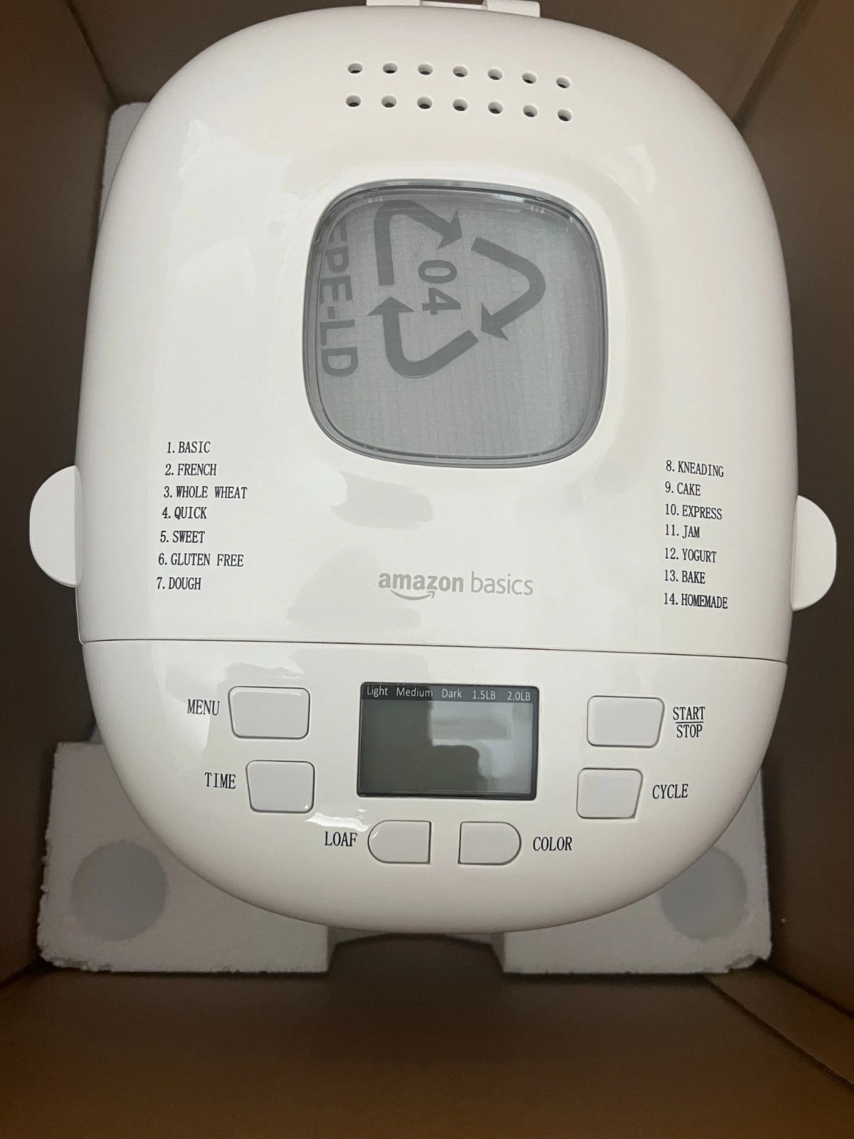 Amazon Basics 2 Pound Non-Stick Bread Making Machine, White