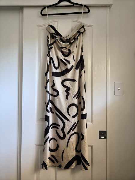 Seven Wonders Beige & Black Abstract Sleeveless Maxi slip Dress Size 10