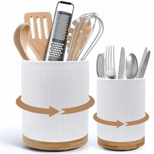 2 Pack Ceramic Utensil Holder 7.3"+5.4" Large kitchen utensils holder for Count
